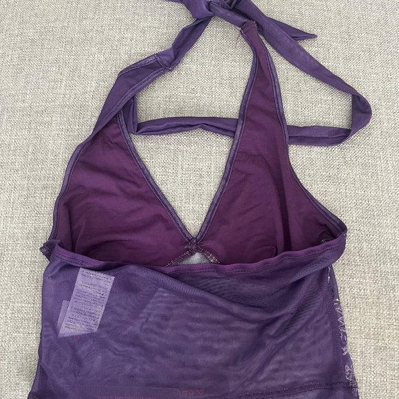 Vintage-Inspired Purple Mesh Halter Top (Size XS / US 2) – Floral & Rhinestone D - Picture 2 of 4